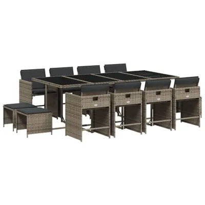 Immagine prodotto di Set da Pranzo da Giardino 13pz con Cuscini Grigio in Polyrattan