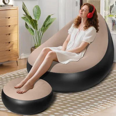 Imagen del producto de Silla inflable para adultos con reposapiés, portátil, ligera, ideal para camping y jardín