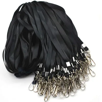 Productafbeelding van Lanyards, plat identiteitskaarthouder met karabijnhaak, zwart, 100 stuks