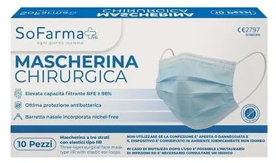 Immagine prodotto di Mascherina Chirurgica High Protection Mask Colore Blu 10 Pezzi