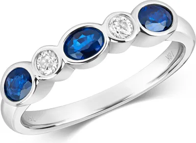 Produktbild von 18 Karat (750) Weißgold 5 Steine Damen - Diamant Ring Brillant-Schliff 0.11 Karat HI - SI mit Saphir, 53 (16.9); TRS11146RSM