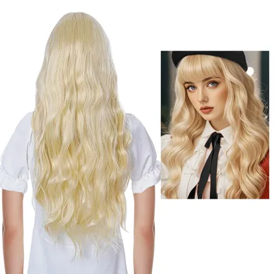 Productafbeelding van Damespruik 70 cm - Krullend/Haar - Pony - Natuurlijk - Vol Haar - Hoogwaardig Materiaal - Pruik