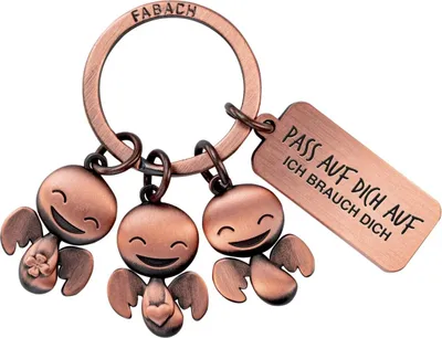 Produktbild von FABACH Schutzengel Schlüsselanhänger Happy-Trio mit Gravur - Auto Schlüsselanhänger Engel mit Botschaft Gravur für Autofahrer - Geschenk Glücksbringer Auto Führerschein - Pass auf Dich auf