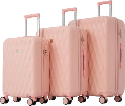 Produktbild von AIORBER Koffer-Set, M-L-XL-Set, Teleskopische Zugstangen, geräuscharme 360° Rollen groß, mit 2 Bremsrollen, leicht,ABS-Material, Kreuzgurte, Rosa