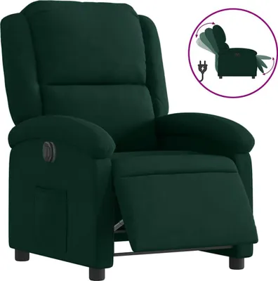 A dark green velvet electric recliner chair shown from the front-left.