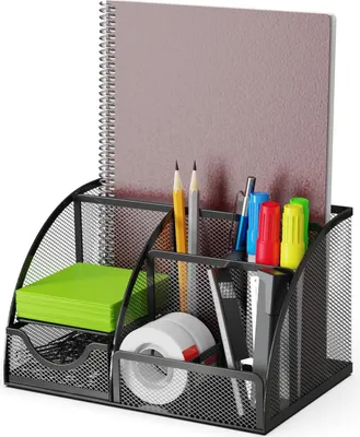 Produktbild von Schreibtisch Organizer und Stifthalter mit Schublade und 6 F?chern aus Metallgeflecht, Schwarz, 7 F?chern
