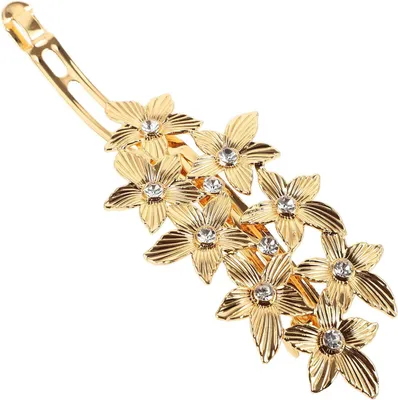 Produktbild von Goldfarbene Metall-Haarspange mit Strassblume und Federclip für Damen