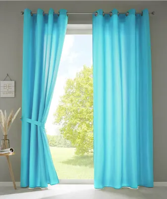 Produktbild von 2er Set Vorhänge Schal Ösen »Berlin« HxB 245x140 cm Türkis Blickdicht Microsatin Lichtdurchlässig Uni Matt, 20405N2