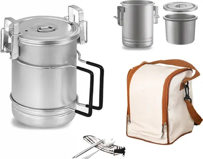 Produktbild von Tragbarer Camping-Kochtopf aus Edelstahl 304, grosses Fassungsvermoegen, multifunktionaler Dampftopf mit abnehmbarem Griff