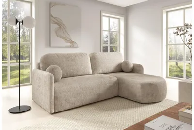 Produktbild von AlpiMeble L-förmiges Sofa Monoo, Modern Couch mit Stauraum, Ecksofa mit schlaffunktion, Eleganter Abriamo-Stoff, Beige