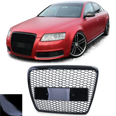 Kühlergrill Sportgrill Waben Gitter Schwarz Glanz für Audi A6 C6 4F ab 2008-11 – Produktansicht