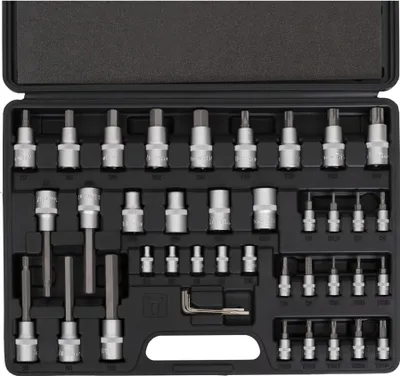 Produktbild von STIER Bit Steckschlüssel-Satz, 42-teilig, 1/2 Zoll und 1/4 Zoll, für Sechskant und Torx, Winkelschlüssel, für Nutzung auch in schwierigen Schraubfällen geeignet