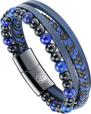 Image de Bracelet en cuir pour hommes, avec perles tressées, en acier inoxydable, fermeture magnétique