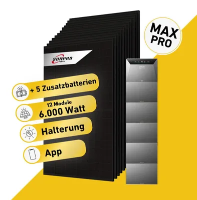 Produktbild von Balkonstrom Balkonkraftwerk 6000W mit Speicher | 5xZusatzspeicher | Bitumendachhalterung | 12xSolarmodul Bifazial | Anker Solix 4 Pro |Wieland Kabel 15m