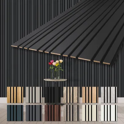 Produktbild von HEXIM Akustikpaneele 2 Stück 278x60cm Holz Mila - flexible Holzpaneele Platten Wandpaneele Wanddeko Kombipaneel Wandverkleidung Schalldämmung Akustikfilz anthrazit (3.34m² Black Lead)