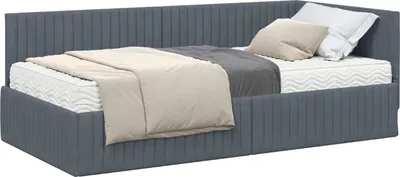 Produktbild von vidaXL Eckbettgestell mit Matratze mit Kopfteil 2 pcs Grau Samt