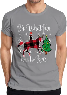 Produktbild von Oh What Fun Tis To Ride Weihnachten Pferd Rentier Buffalo Plaid Herren T-Shirt, Grau, M