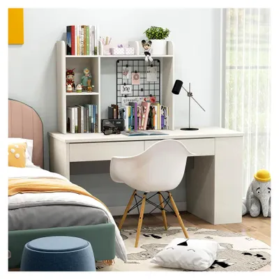 Produktbild von Schreibtischregal mit 3 Ablagen und 2 offenen Fächern, Holz Organizer für den Schreibtisch, Ablagesystem für Büro 94x25x74 cm