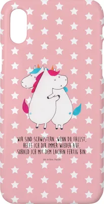 Produktbild von Mr. & Mrs. Panda Iphone 10 Handyhülle Einhörner Umarmen - Rot Pastell - Geschenk, Handy Case, Unicorn, Familie, Freundin, BFF, Hülle, Geschwister, X, Einhorn