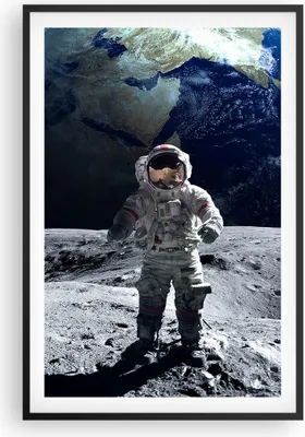 Produktbild von Gerahmtes Poster - Schwarzer Rahmen - Astronaut Mond Erde Raum - 61x91,5 cm - Wand Bild - Wanddeko - Wandbilder - Wandposter - Bilderrahmen - Bilder - Kunstdruck - Wandbild - P2BPA61x91-2864