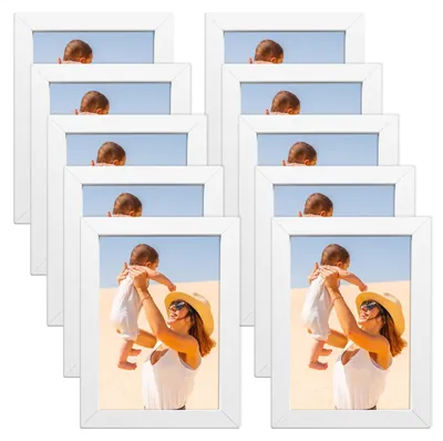 Image de Omgoods - Ensemble de 10 cadres photo - Cadres photo en bois - 10,2 x 15,3 cm - Pour accrocher au mur ou poser sur une table - Pour photos/affiches - Design élégant - Cadre