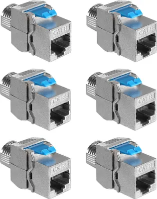 Produktbild von kwmobile 6x Keystone Modul für CAT 8 Kabel - 40 Gbit/s geschirmt Metall Gehäuse Schnappverschluss - werkzeugfreier Anschluss an Modular Patchpanel
