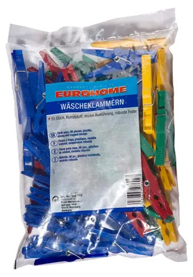 Produktbild von 50er Wäscheklammern EUROHOME® – aus Kunststoff, 24x17x7cm – Mit den bunten EUROHOME® Wäscheklammern funktioniert das Aufhängen Ihrer Kleidungsstücke