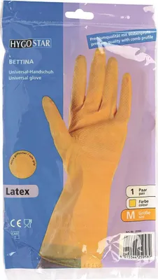 Zdjęcie produktu dla Hygostar 25958 Haushaltshandschuhe Bettina gelb Gr. 8/M Latex beflockt