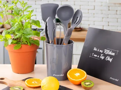 Image de (Gris) Ustensiles De Cuisine En Silicone – Lot De 8 Ustensiles De Cuisine « Kamille »
