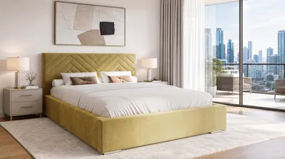 Produktbild von Aura Polsterbett 140x200 cm - Bett mit Bettkasten & Lattenrost, Veloursstoff Beige