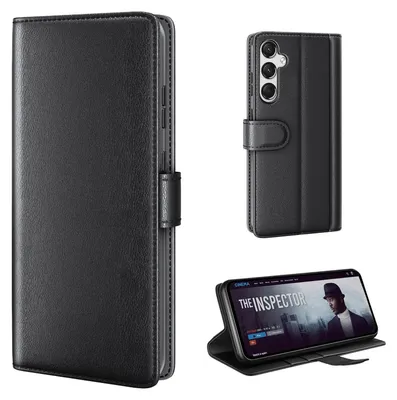 Produktbild von Echtleder Handyhülle für Samsung Galaxy A25 5G Lederhülle Cover Case Tasche Klapphülle Fliphülle Leder Hülle Farbe: Schwarz