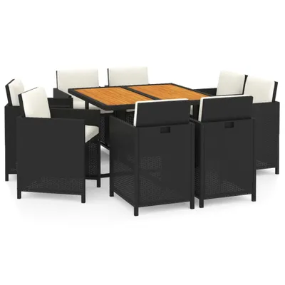 Produktbild von 9-tlg. Garten-Essgruppe mit Kissen Poly Rattan Schwarz