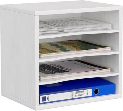 Image de Porte-documents A4 en bois avec compartiment de rangement et boîte aux lettres, blanc