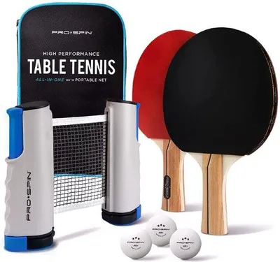Obrázok produktu pre Unyqoos® Prenosná sada na stolný tenis – rozkladacia sieťka vhodná pre stoly do šírky 180 cm a hrúbky 5 cm, 2 raketky, 3 loptičky, cestovný/úložný kufrík, vhodná na použitie v interiéri aj exteriéri, ideálna na kempovanie