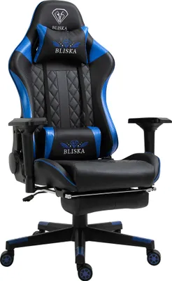 Produktbild von Chair Racing Chefsessel mit Fußstütze und ergonomsichen 4D-Armlehnen, ergonomischer Sportsitz Optik,Farbe:Schwarz/Blau