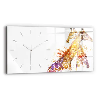Produktbild von Wallfluent Wanduhr – Stilles Quarzuhrwerk - Uhr Dekoration Wohnzimmer Schlafzimmer Küche - Zifferblatt mit Strichen - weiße Zeiger - 60x30 cm - Aquarellgiraffe