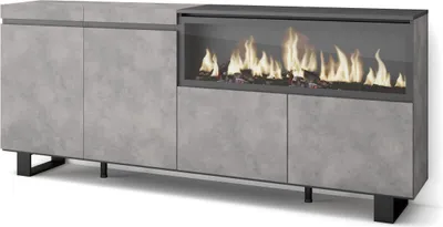 Produktbild von Sideboard, Highboard, 208x35x87cm, 4 Türen, Elektrokamin XXL, Industriedesign, Zementgrau