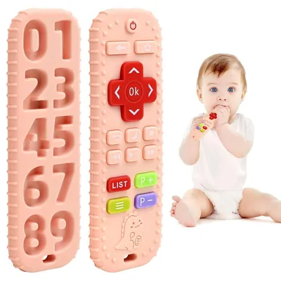 Produktbild von Beißring Spielzeug für Babys 3-12 Monate, Fernbedienung Zahnungshilfe, Silikon, Rosa
