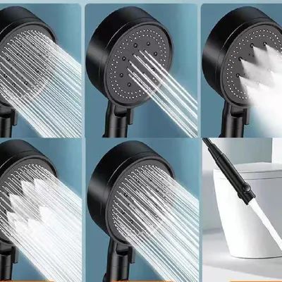 Produktbild von Handdusche für Antikalk-Dusche mit 2 m Schlauch, Handdusche mit Stoppknopf, 6 Funktionen Hochdrucksprühkopf mit Wassersparfunktion