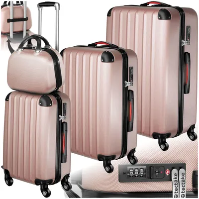 Produktbild von tectake Hartschalenkoffer-Set 4-tlg. TSA Zahlenschloss Rose Gold