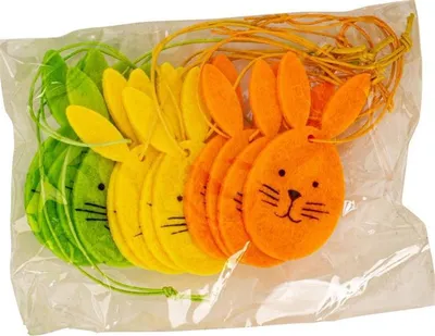 Produktbild von 6x12 Stück Filz Osterhasen Gesichter zum Hängen 7cm bunt Osterdekoration Ostern