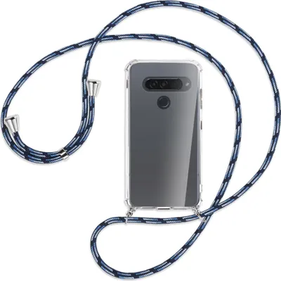 Produktbild von Handykette Backcover-Schutzhülle mit Band (Metall silberfarben) für LG G8S ThinQ - Blautöne