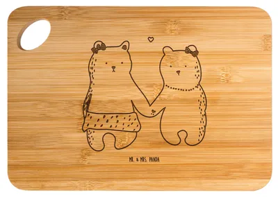 Produktbild von Mr. & Mrs. Panda Hackbrett Bär Freundin - Transparent - Geschenk, Frühstücksbrettchen, Brett, Holzbrett, Schneidebrett, holzschneidebrett, snackbrett, Teddy