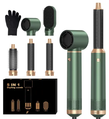 Produktbild von UKLISS 5-in-1-Haarstyler, 1000 W, mit Rundbürste, Luftlockenstab, Glättbürste, Grün
