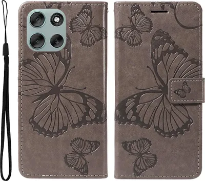 Produktbild von Motorola Moto G56 Hülle - Coverup Schmetterlinge Klapphülle - Taupe Grau