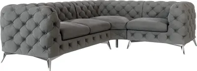 Produktbild von S-STYLE MÖBEL - Chesterfield Ecksofa Cleo mit Silber Metall Füßen aus Grau Samtstoff, Ottomane rechts, B/T/H: 264 cm / 204 cm/ 75 cm
