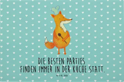 Produktbild von Mr. & Mrs. Panda Küchenbrett Fuchs Koch - Türkis Pastell - Geschenk, Schneidplatte Glas, Schneideplatte, Glasschneidebrett, Schneidbrett, Hackbrett, Bäcker, Lustig