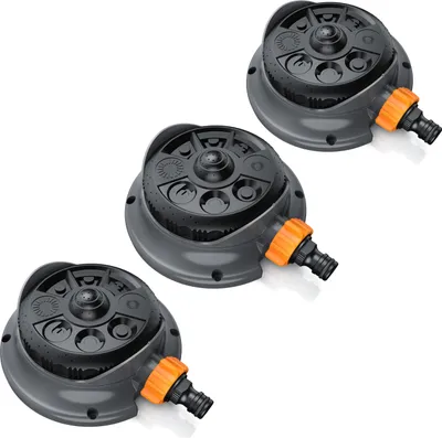 Produktbild von Brandson Flächenregner, Sprühregner, Garten Sprinkler, 360° Rasensprenger, 8 Sprühmodi, bis 110 m², 3er Set, stufenlos einstellbar, runder Flächenregner, einstellbar