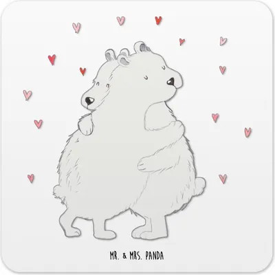Produktbild von Mr. & Mrs. Panda Untersetzer für Gläser Eisbär Umarmen 15er Set - Weiß - Geschenk, Tischuntersetzer, Coaster, Tisch, Lustige Sprüche, Tassenuntersetzer, Glas-Untersetzer