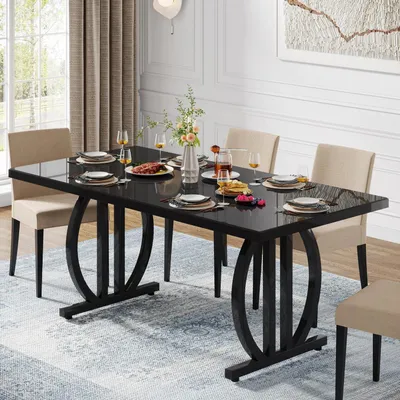 Produktbild von Esstisch rechteckig 160x80 cm Schwarz Metallrahmen für 4-6 Personen